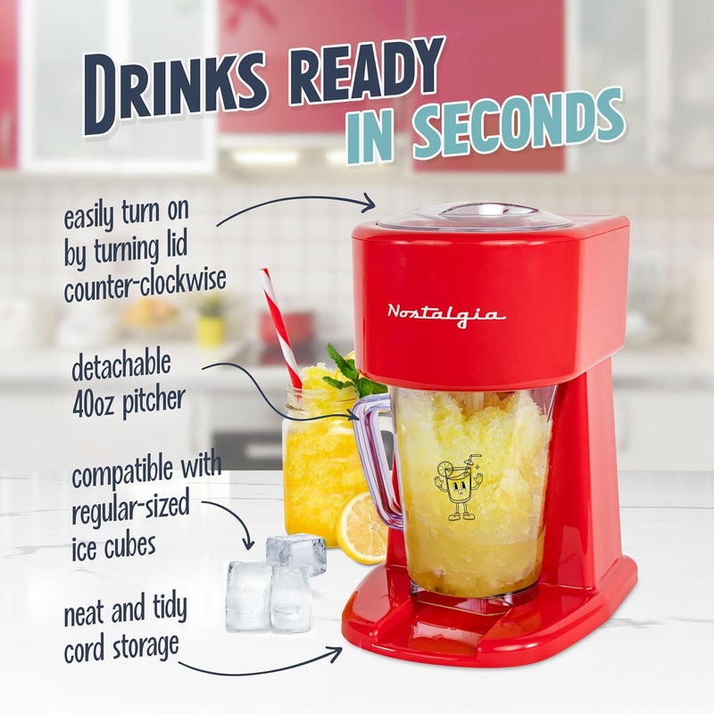 Nostalgia Retro 40-Ounce Frozen Beverage Station - Slushie Machine and Ice Shaver with Automatic Mixing for Soda, Cocktails and Margaritas - Easy & Safe Use - Red - Image 4